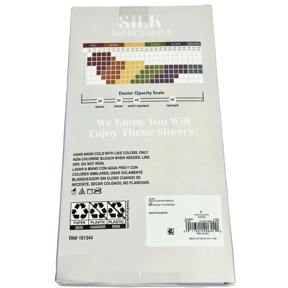 Silk Impressions 15 Denier Sheer Pantyhose 2-Pack Cocoa XL High Waisted